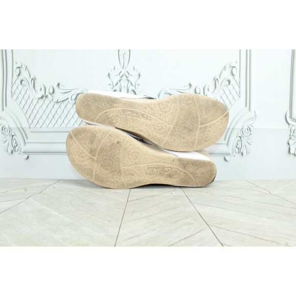 Clark's White Leather Cutout Thong Slip On Cork Wedge Sandals Size 9.5 M - Picture 9 of 9